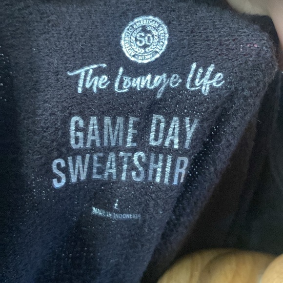 The Lounge Life Game Day Sweatshirt V-Neck Black Dark Heather Gray White Stripes - Picture 3 of 4